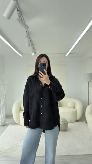 SİYAH NEXO OVERSIZE ÇİZGİLİ GÖMLEK