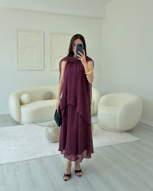 BORDO ŞALLI ELBİSE