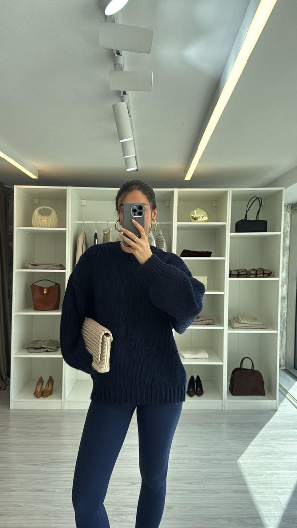 LACİVERT BİSİKLET YAKA OVERSIZE KAZAK