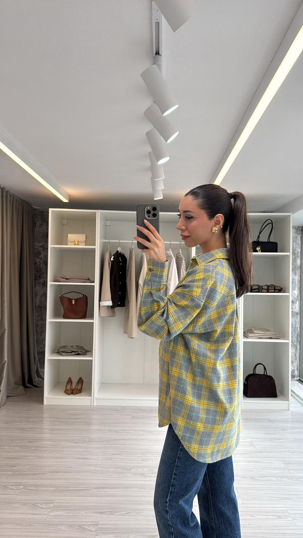 SARI OVERSIZE EKOSELİ ODUNCU GÖMLEK