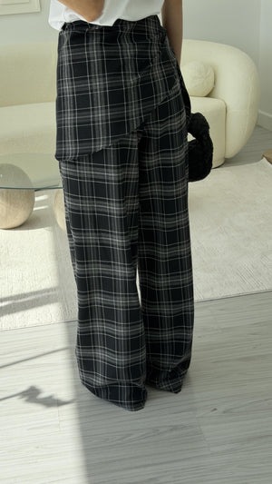 GRİ EKOSE DESEN FULARLI PANTOLON