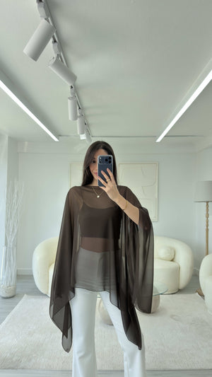 KAHVE ŞİFON PELERİN BLUZ