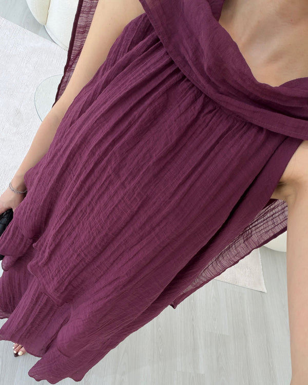 BORDO ŞALLI ELBİSE