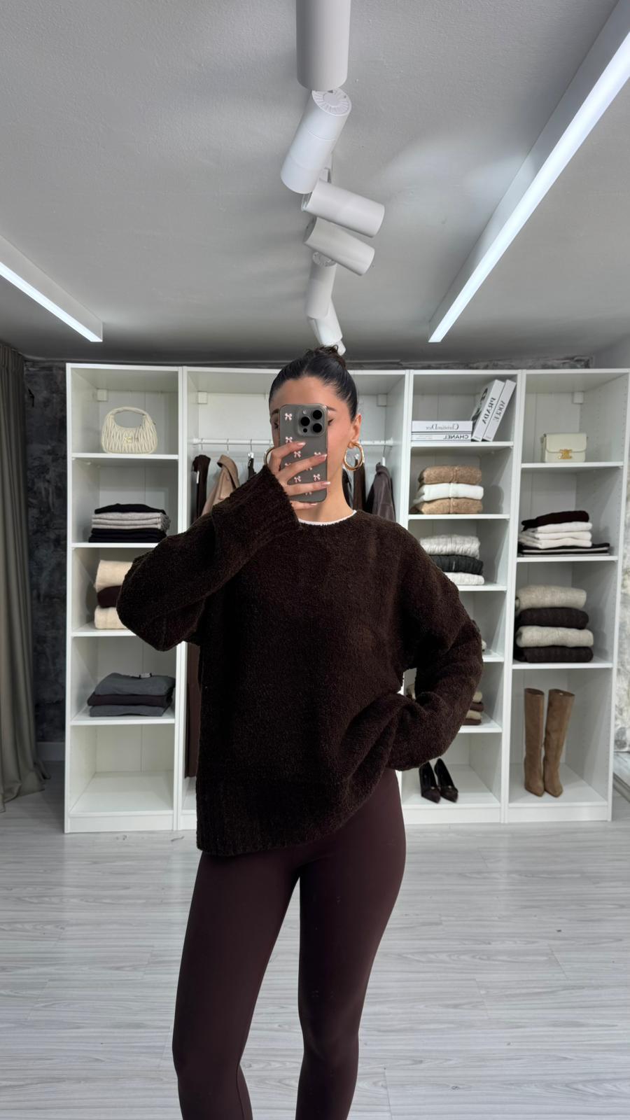 KAHVERENGİ LİSS OVERSIZE TRİKO KAZAK