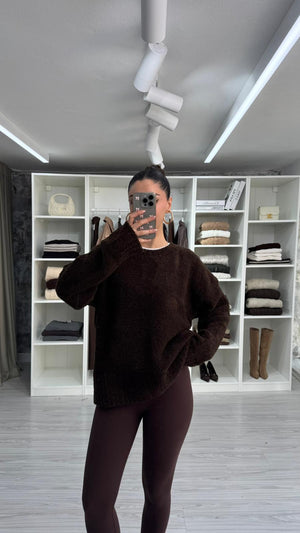 KAHVERENGİ LİSS OVERSIZE TRİKO KAZAK