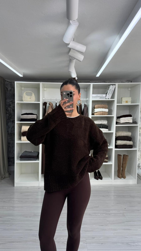 KAHVERENGİ LİSS OVERSIZE TRİKO KAZAK