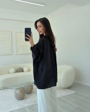 SİYAH OVERSIZE TENSEL GÖMLEK