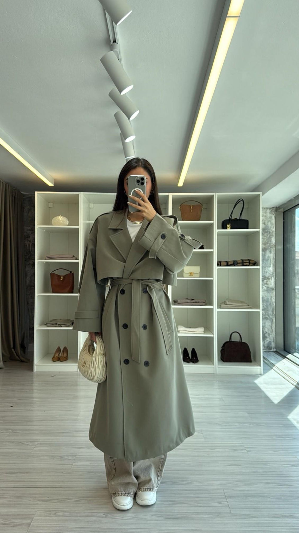 HAKİ OVERSIZE UZUN TRENÇKOT