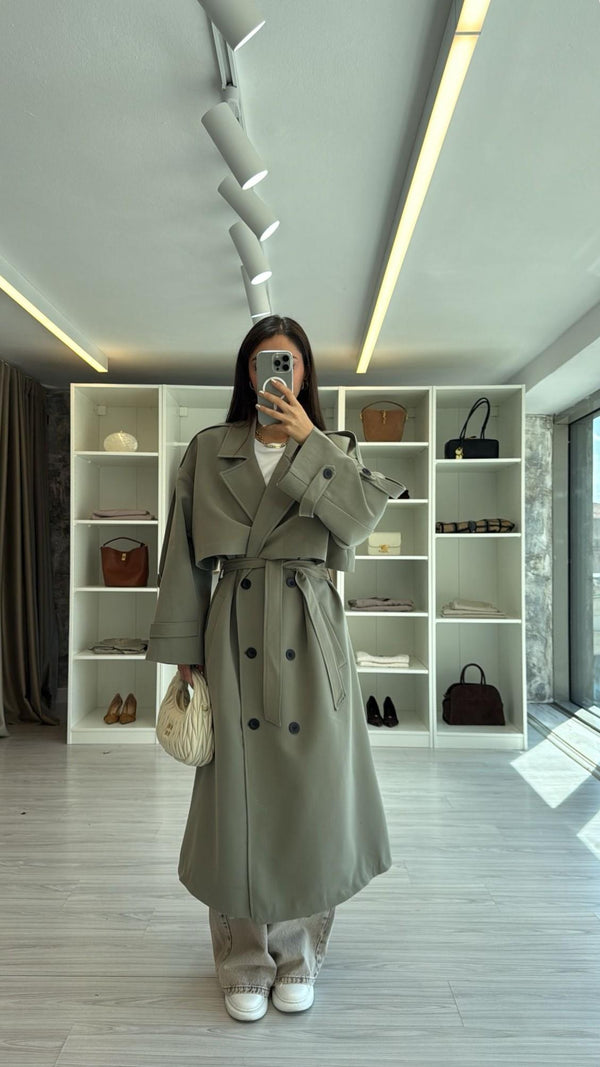 HAKİ OVERSIZE UZUN TRENÇKOT