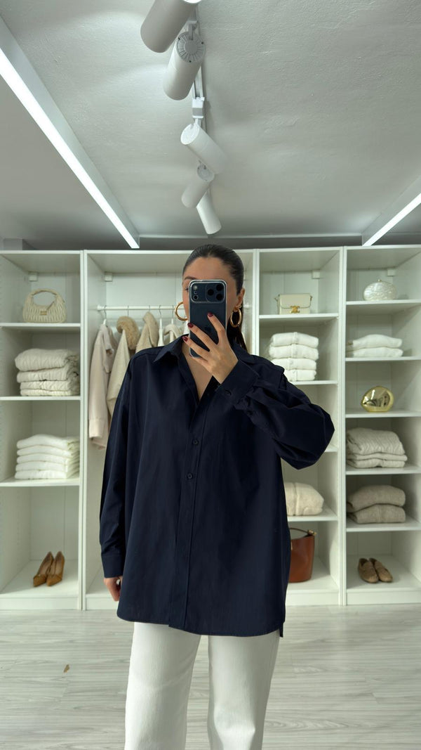LACİVERT ASTRE OVERSIZE POPLİN GÖMLEK