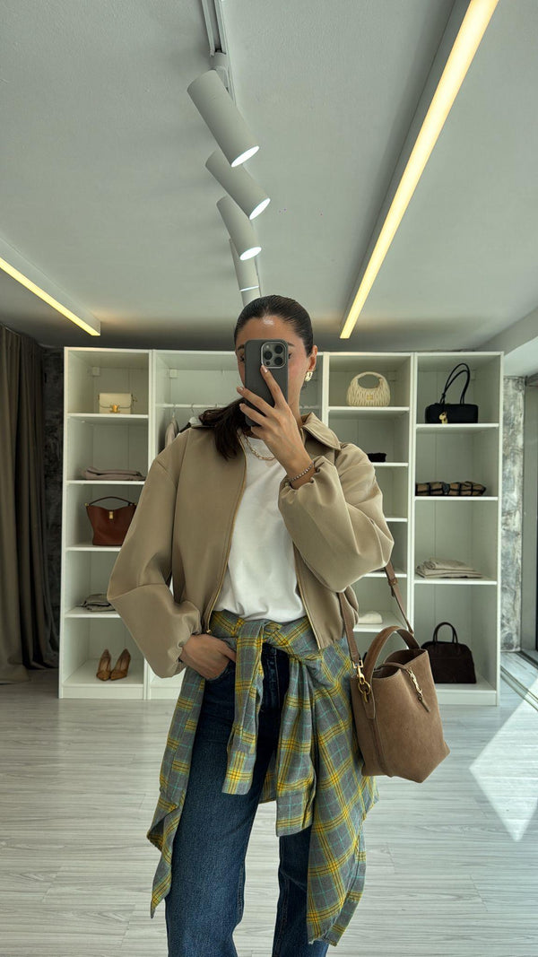 SARI OVERSIZE EKOSELİ ODUNCU GÖMLEK