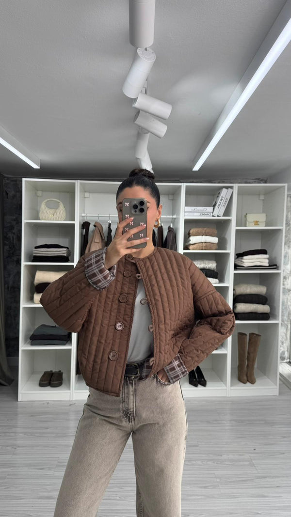 KAHVERENGİ VERA OVERSIZE KAPİTONE CEKET