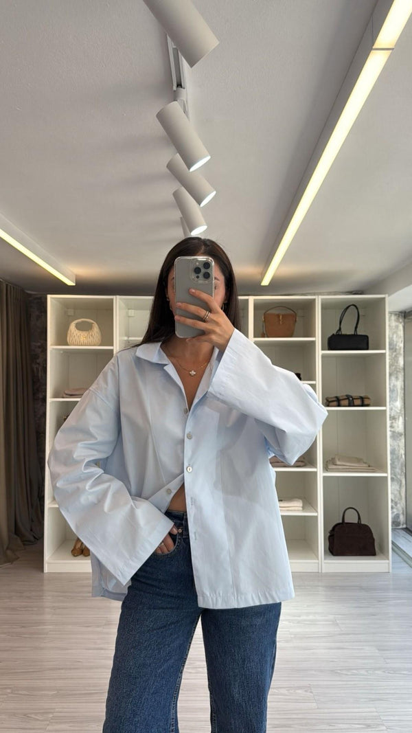 MAVİ OVERSIZE POPLİN GÖMLEK