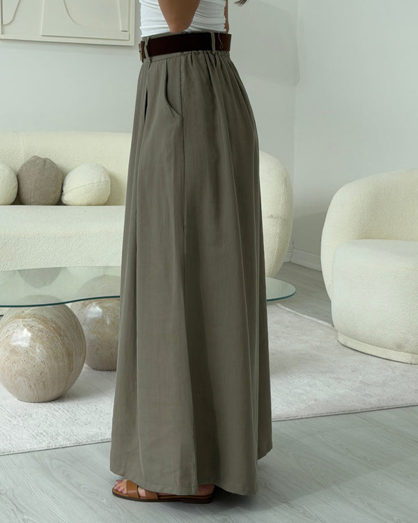 HAKİ KEMERLİ ETEK PANTOLON