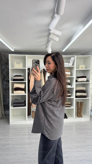 KAHVE LACİ EKOSE DESENLİ ODUNCU GÖMLEK