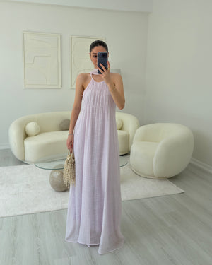 PEMBE ŞALLI ASKILI ELBİSE