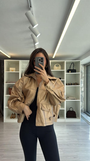 KREM OVERSIZE MUMLU CEKET