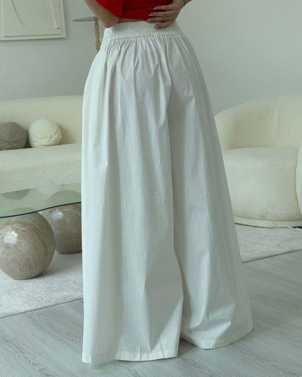 EKRU GENİŞ PİLİLİ POPLİN PANTOLON