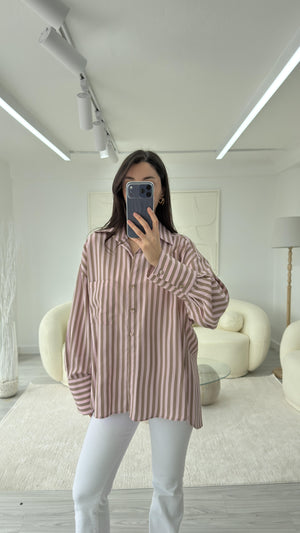 PEMBE KAHVERENGİ ÇİZGİLİ GÖMLEK