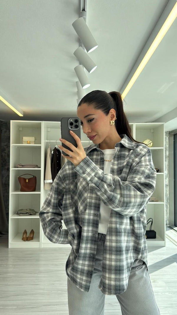GRİ OVERSIZE EKOSELİ ODUNCU GÖMLEK