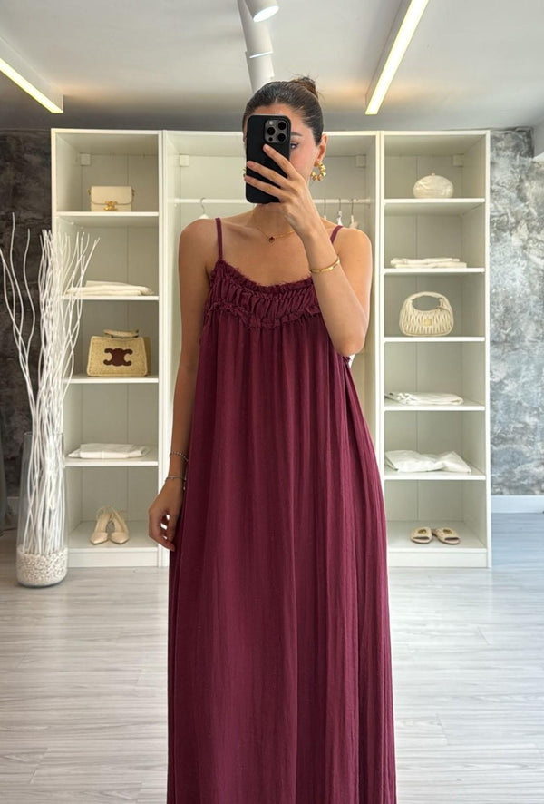 BORDO ÖZEL MARKA KUMAŞ ELBİSE