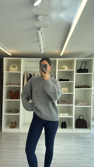 GRİ BİSİKLET YAKA OVERSIZE KAZAK