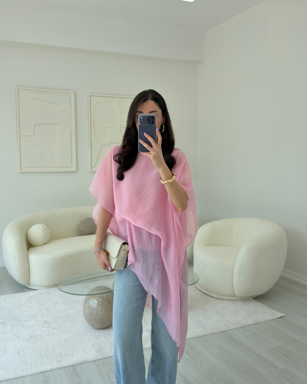 PEMBE PELERİNLİ BLUZ