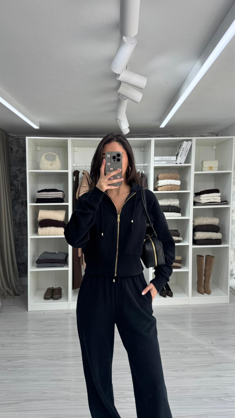 SİYAH FLOW FERMUARLI SWEAT TAKIM