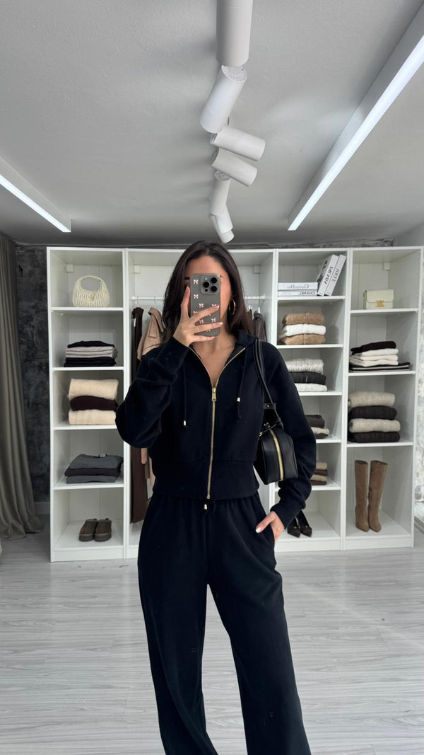 SİYAH FLOW FERMUARLI SWEAT TAKIM