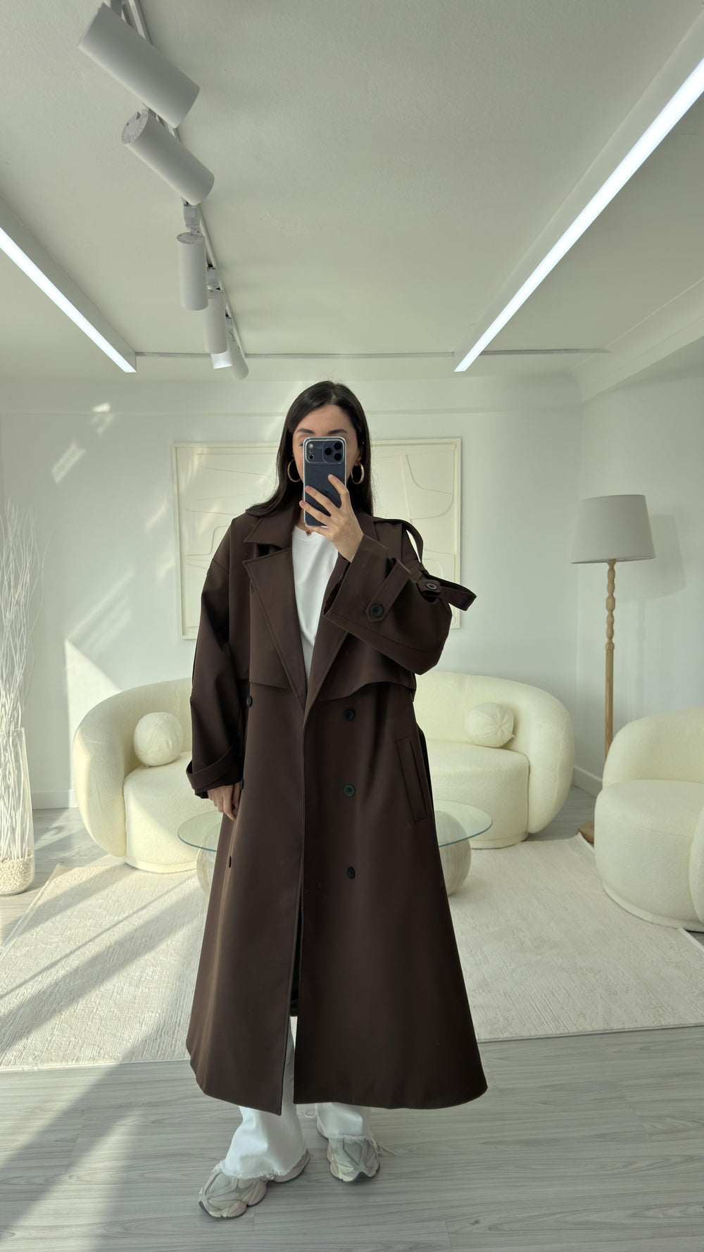 KAHVERENGİ OVERSIZE UZUN TRENÇKOT