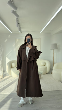 KAHVERENGİ OVERSIZE UZUN TRENÇKOT