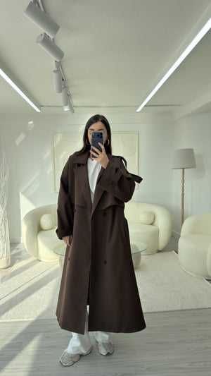 KAHVERENGİ OVERSIZE UZUN TRENÇKOT