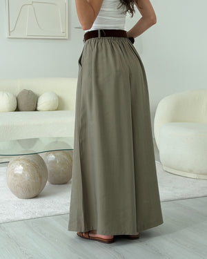 HAKİ KEMERLİ ETEK PANTOLON