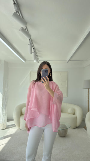 PEMBE ELİSE PELERİN ŞİFON BLUZ