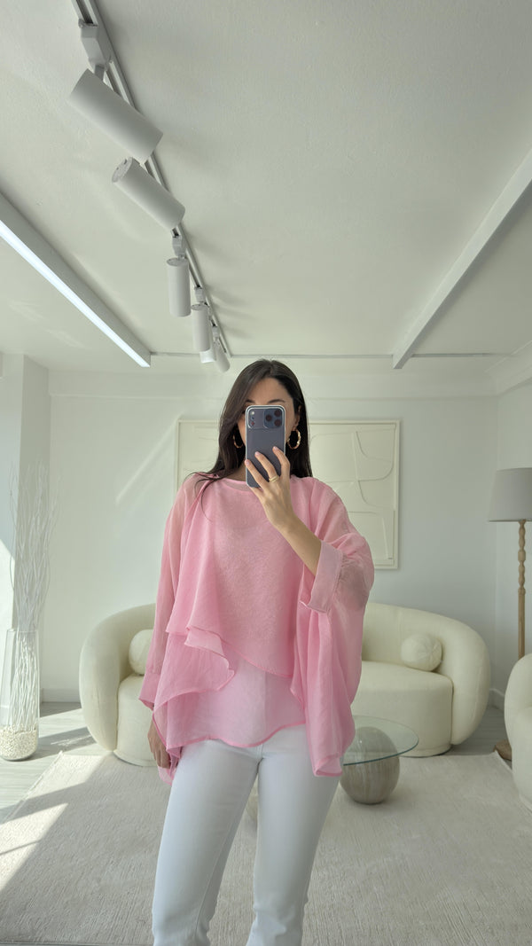 PEMBE ELİSE PELERİN ŞİFON BLUZ