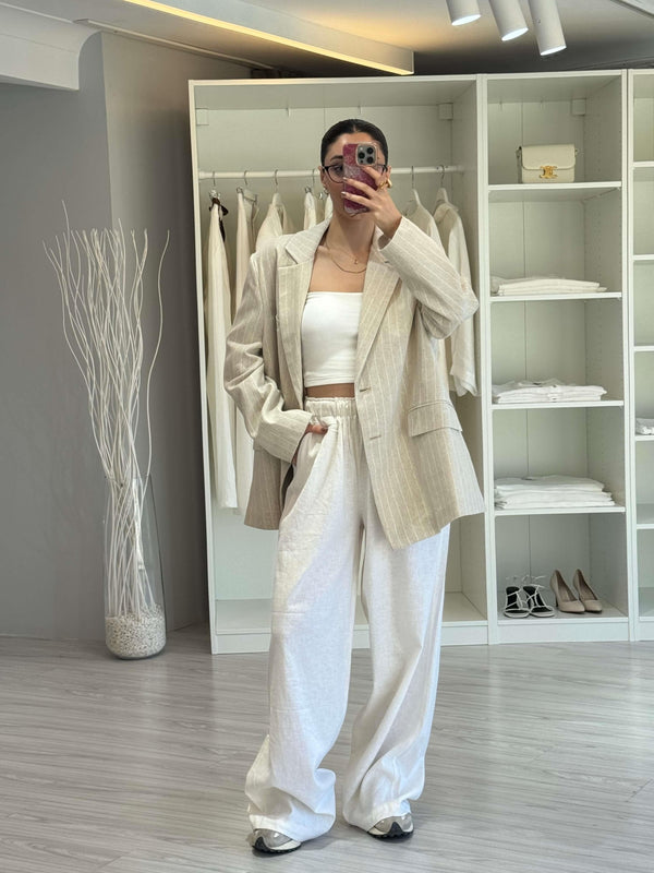Oversize Çizgili Ceket