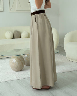 BEJ KEMERLİ ETEK PANTOLON