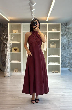 BORDO ÇAPRAZ BAĞLAMALI TENSEL ELBİSE