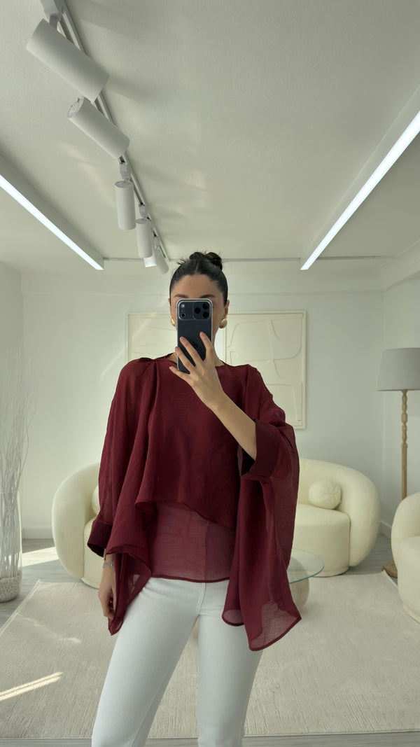 BORDO ELİSE PELERİN ŞİFON BLUZ
