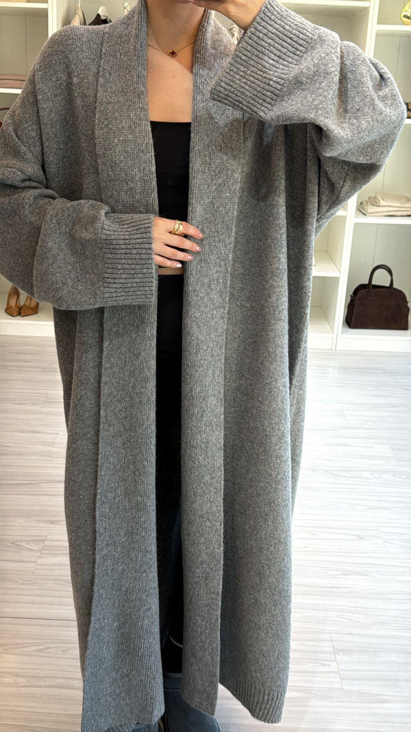 GRİ MAXİ BOY OVERSIZE HIRKA