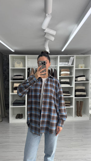 MAVİ OVERSIZE EKOSELİ ODUNCU GÖMLEK