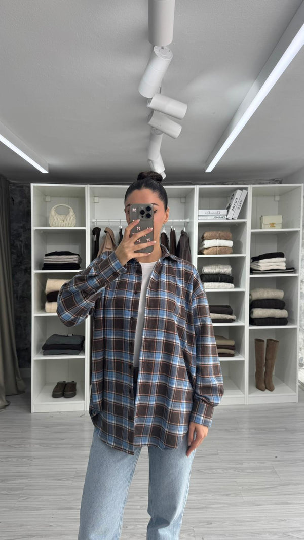 MAVİ OVERSIZE EKOSELİ ODUNCU GÖMLEK