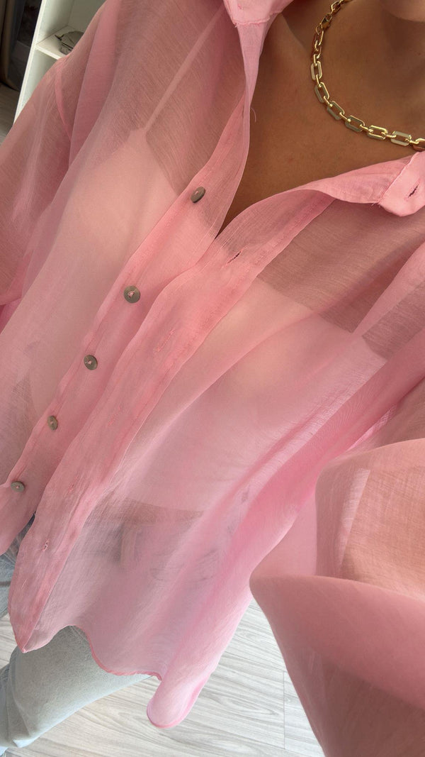 PEMBE TRANSPARAN GÖMLEK