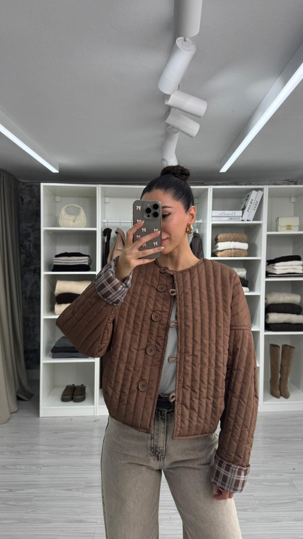 KAHVERENGİ VERA OVERSIZE KAPİTONE CEKET