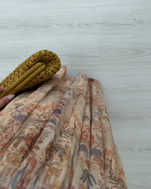 PUDRA DESENLİ BEL LASTİKLİ ELBİSE