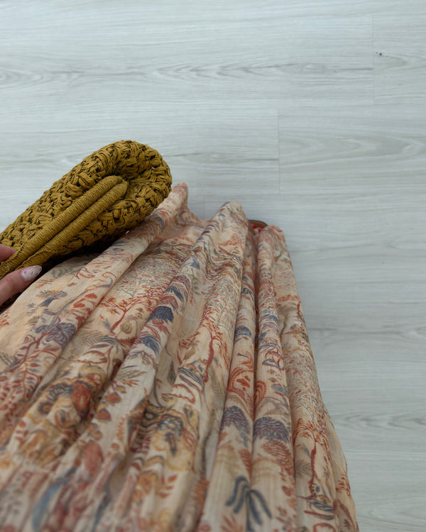 PUDRA DESENLİ BEL LASTİKLİ ELBİSE