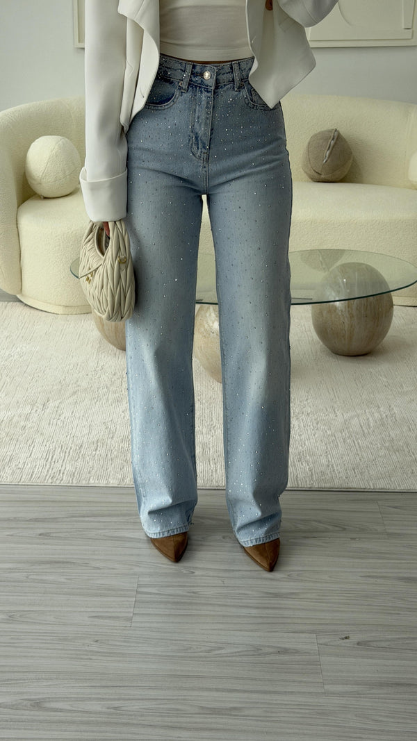 MAVİ TAŞLI WİDE LEG JEAN