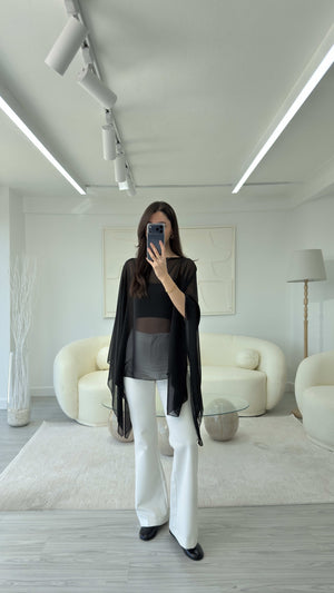 SİYAH ŞİFON PELERİN BLUZ