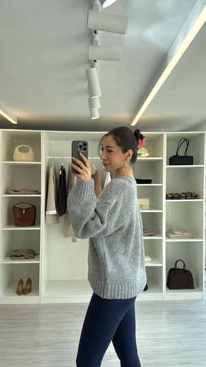 GRİ BİSİKLET YAKA OVERSIZE KAZAK
