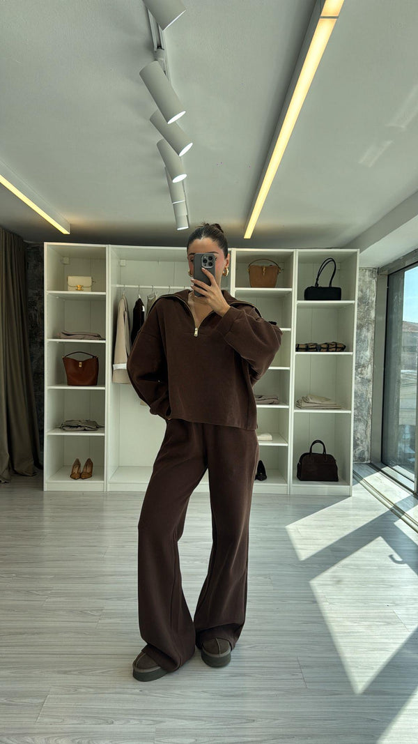 KAHVERENGİ YARIM FERMUARLI PREMIUM TAKIM